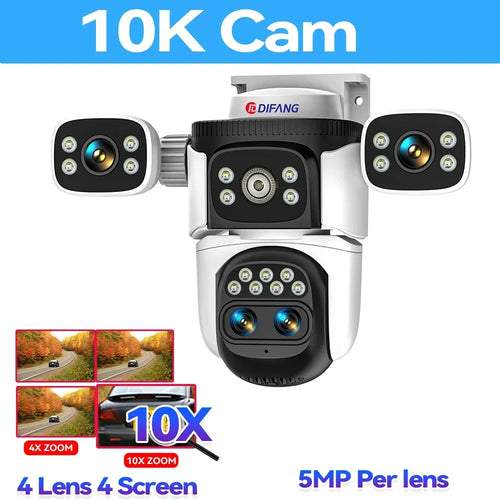10K UHD WiFi6 IP Camera Outdoor 10X Zoom CCTV Surveillance Cam Four