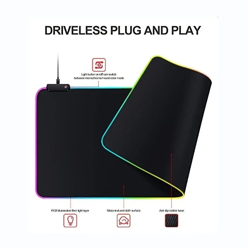 1 Pcs Large Gaming Mouse Pad Light Modes Touch Control Extended Soft