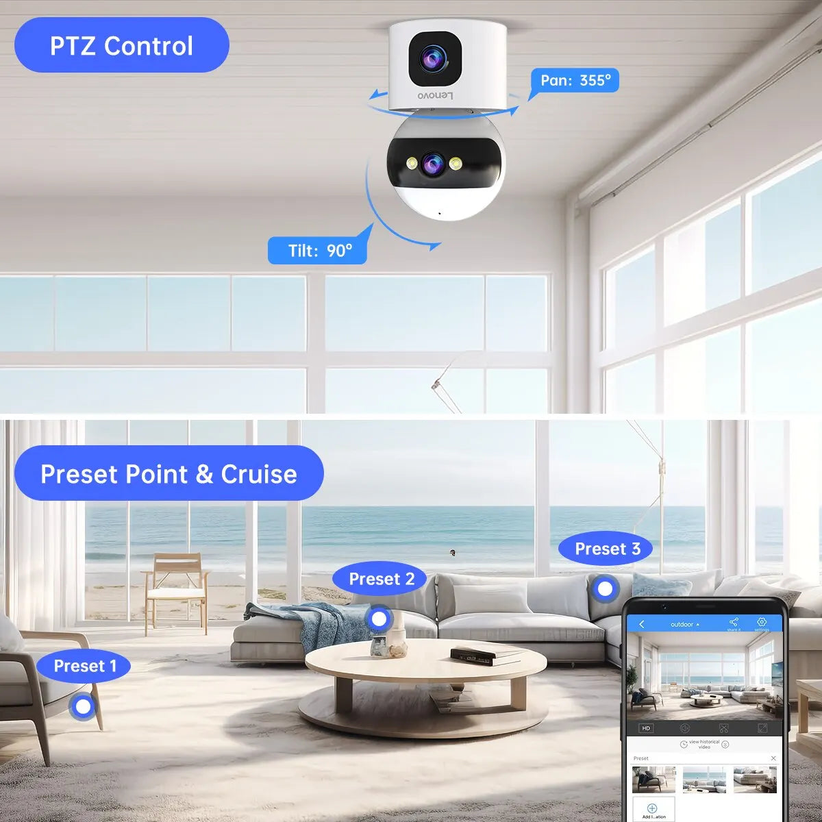 Lenovo 2K PTZ IP Camera 5G WiFi Dual Lens Dual Screen Color Night CCTV