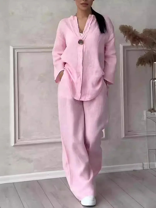 Women's Cotton and Linen Pants Suit Casual Solid Color Pullover Pants