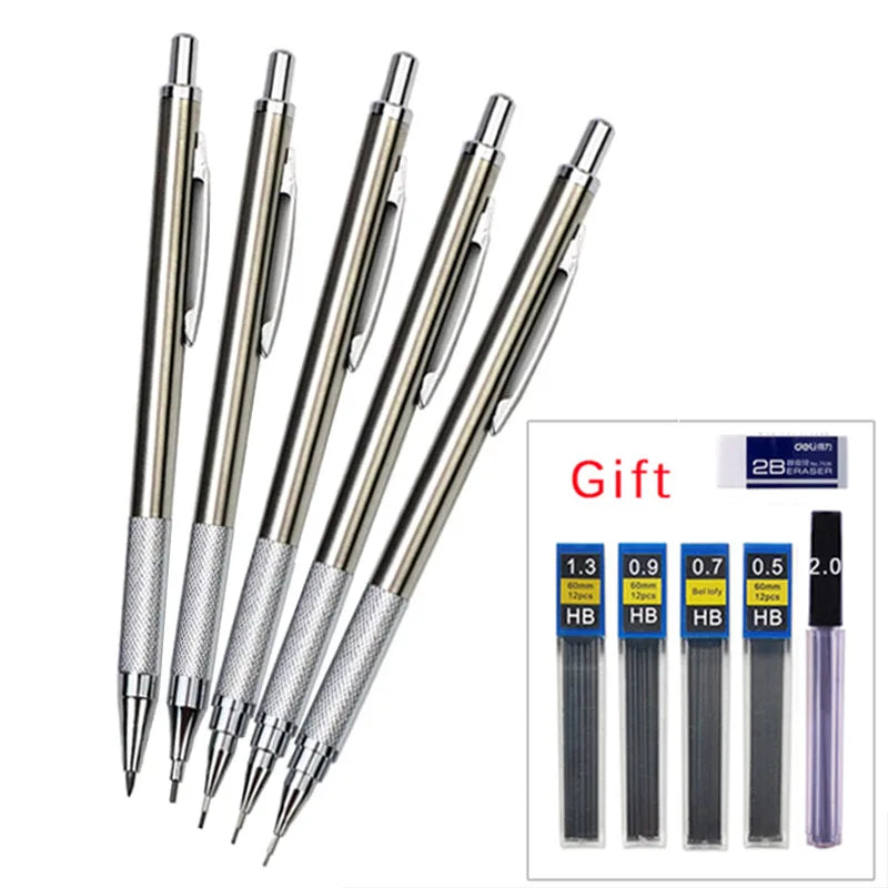 0.5 0.7 0.9 1.3 2.0mm Mechanical Pencil Set Full Metal Art Drawing
