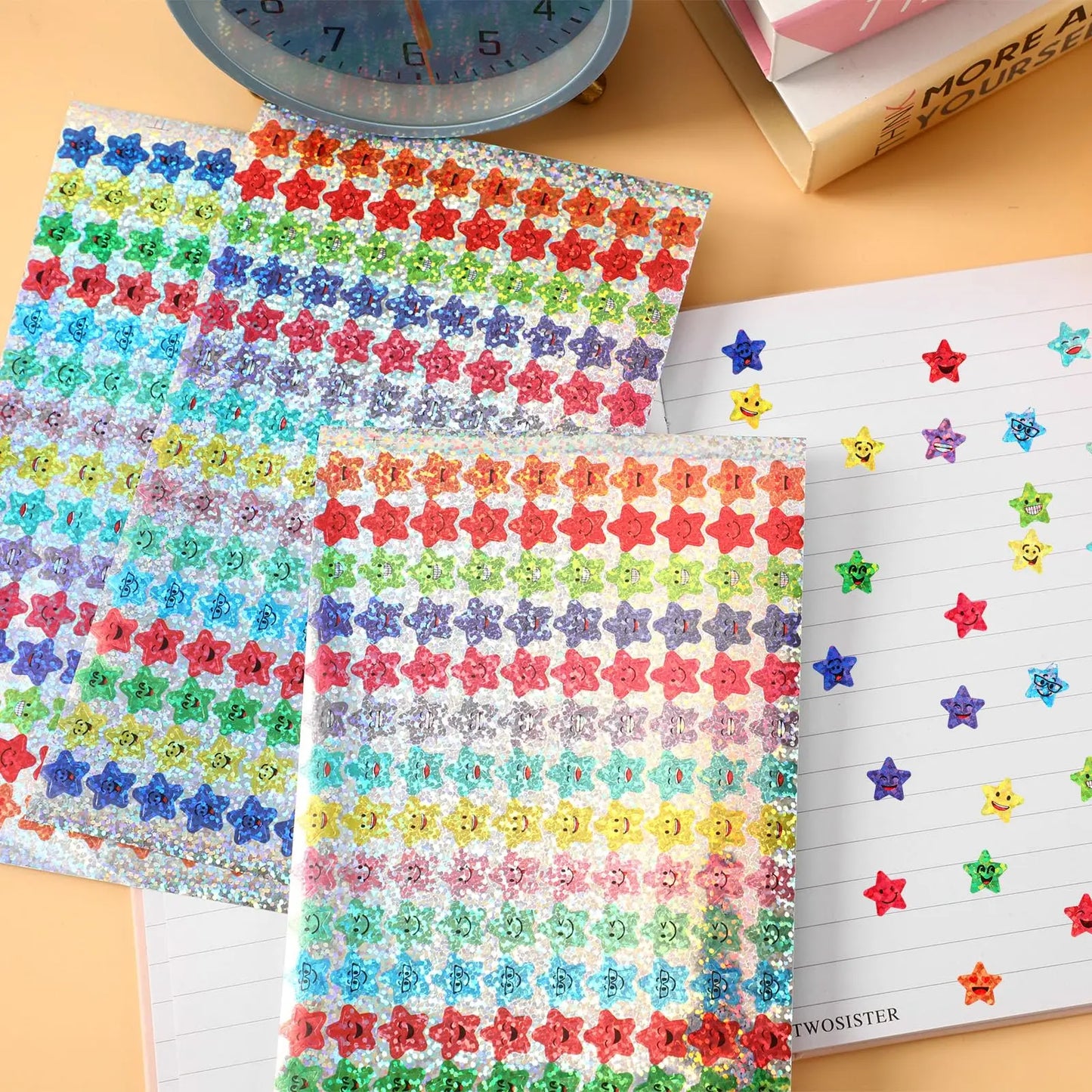 1500 Pcs Glitter Foil Small Star Stickers,15 Designs Happy Face