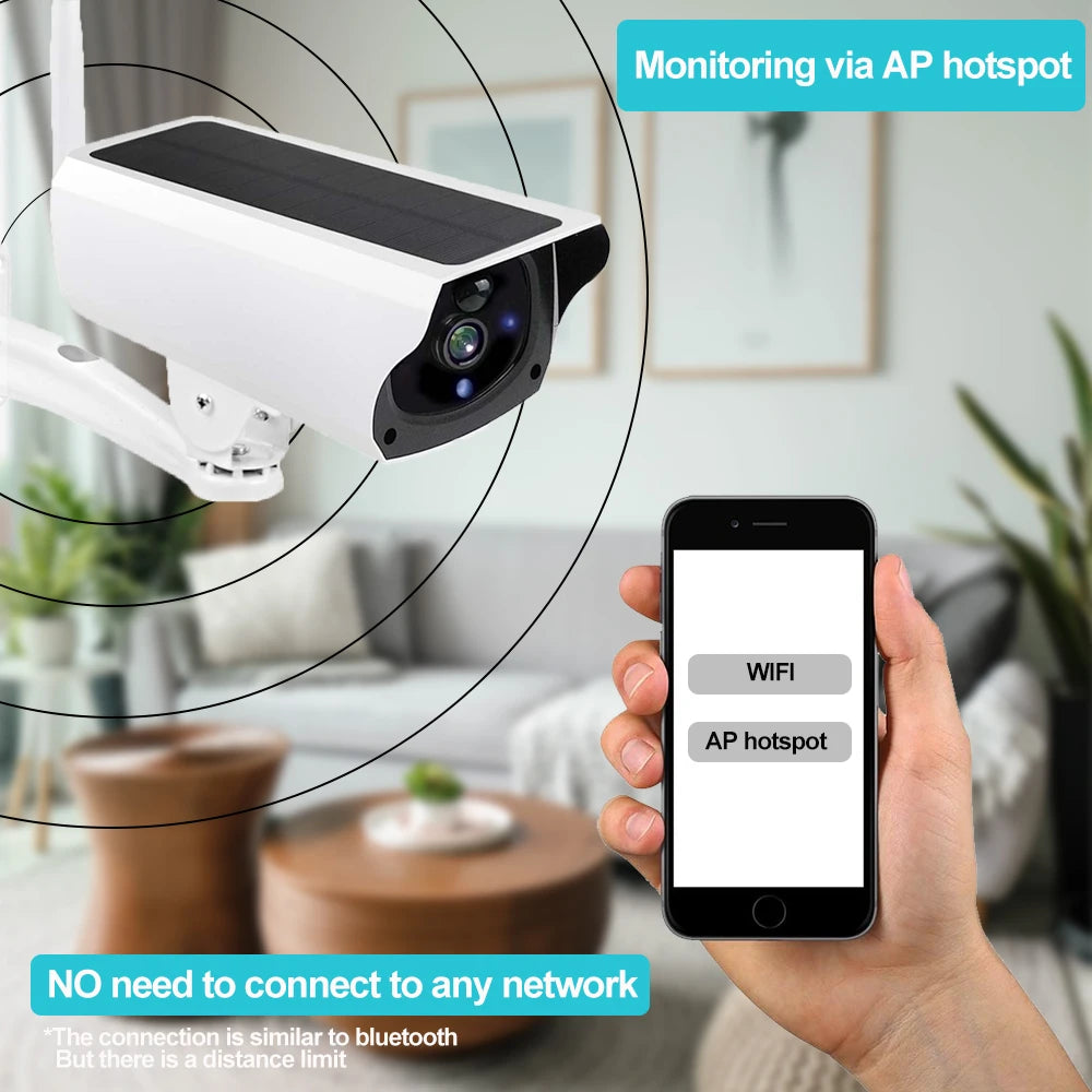 1080P IP Bullet Camera WiFi Outdoor Battery Solar Panel CCTV Wireless