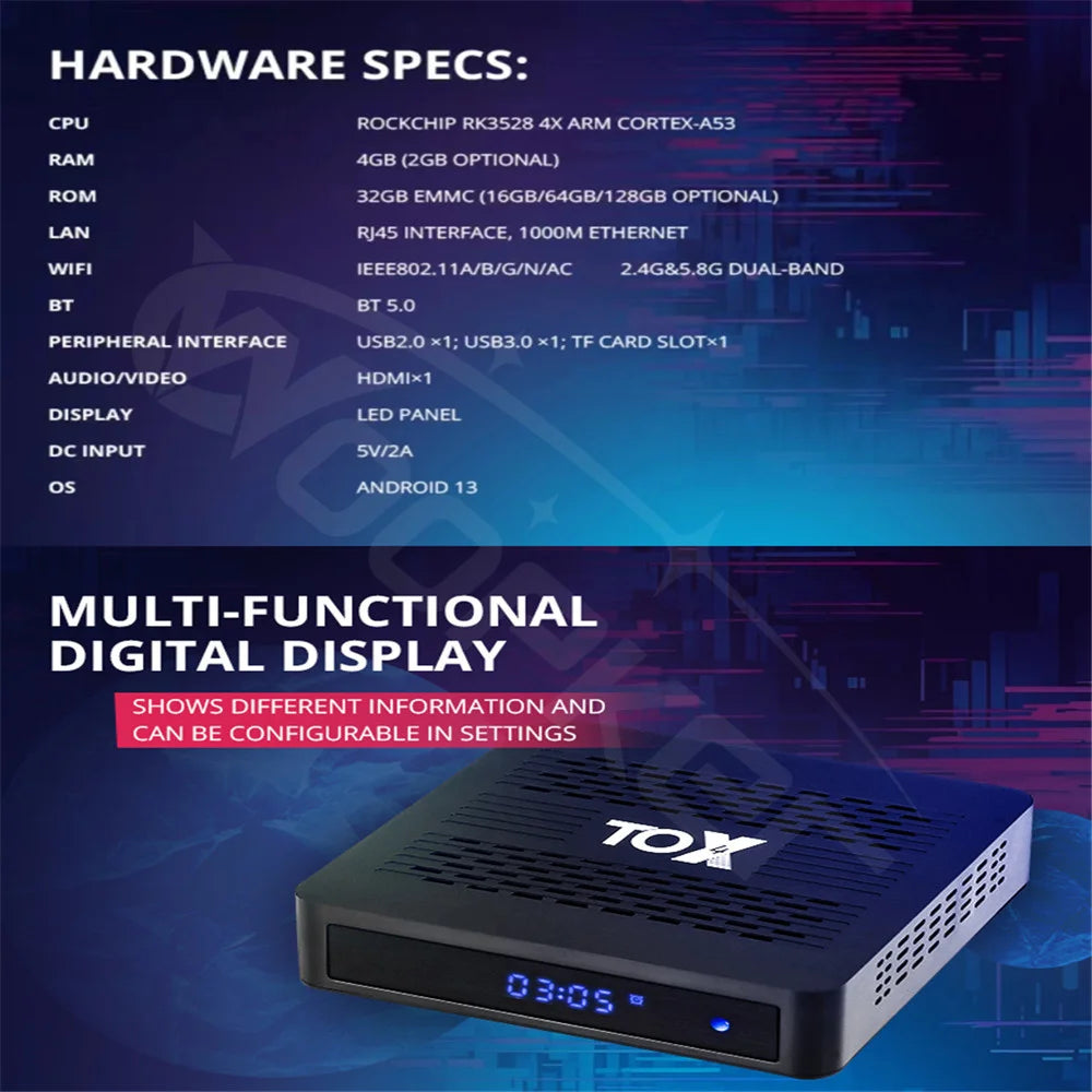 Woopker TV box TOX4 Android 13 4GB RAM 32GB ROM RK3528 Dual Band Wifi