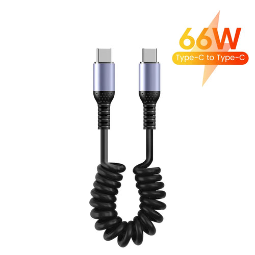 25CM To 1M Car Spring Data Cord 6A Short Fast Charging Wire USB C TO