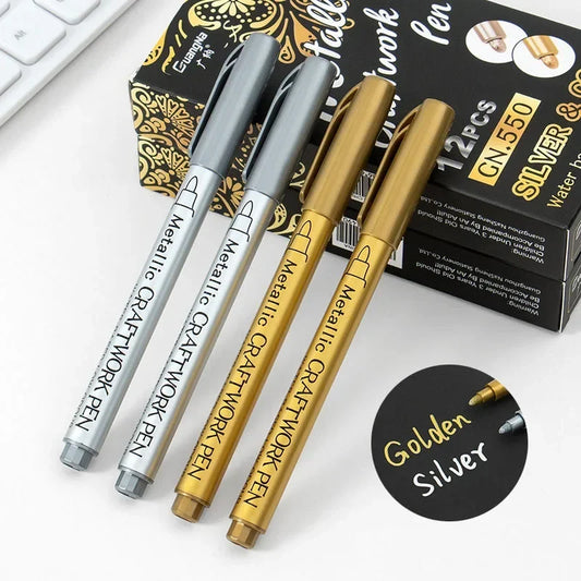 1/2Pcs Brush Metallic Marker Pens Gold Silver Permanent Art Markers
