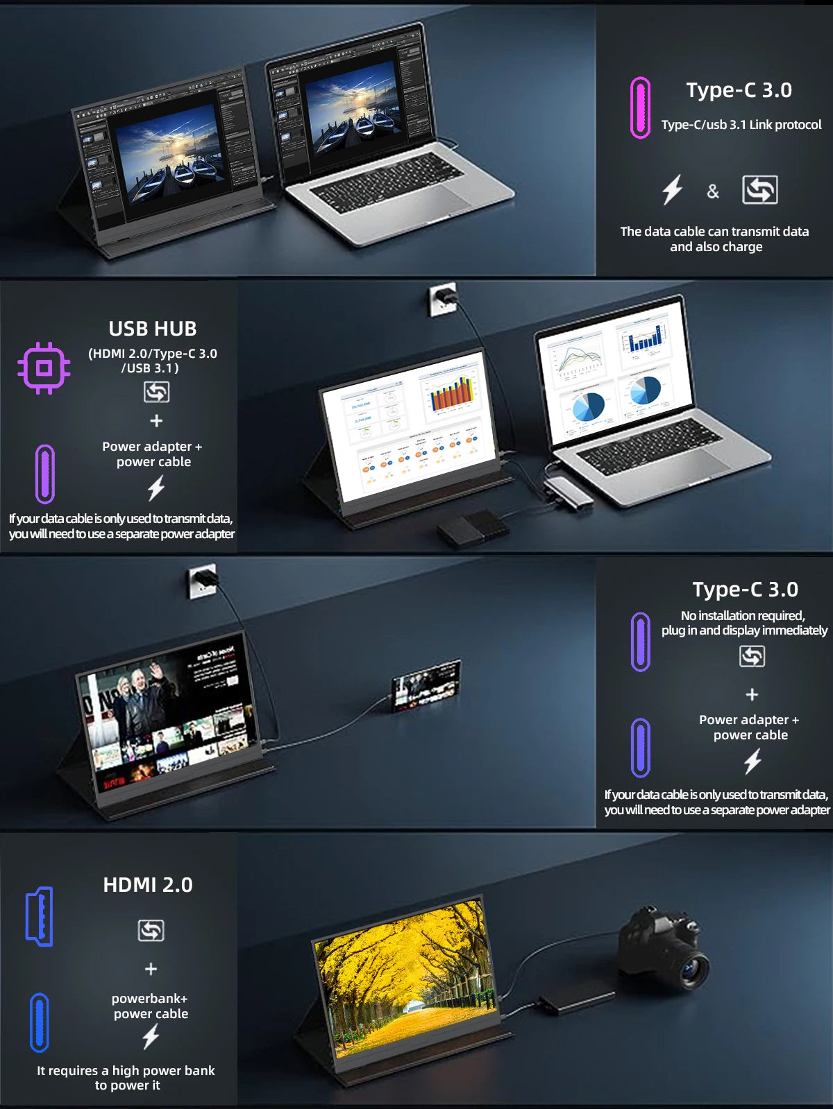 ZSUS 2160*1440 14-inch 2K Portable Monitor 60HZ For Laptop XBox PS4 /