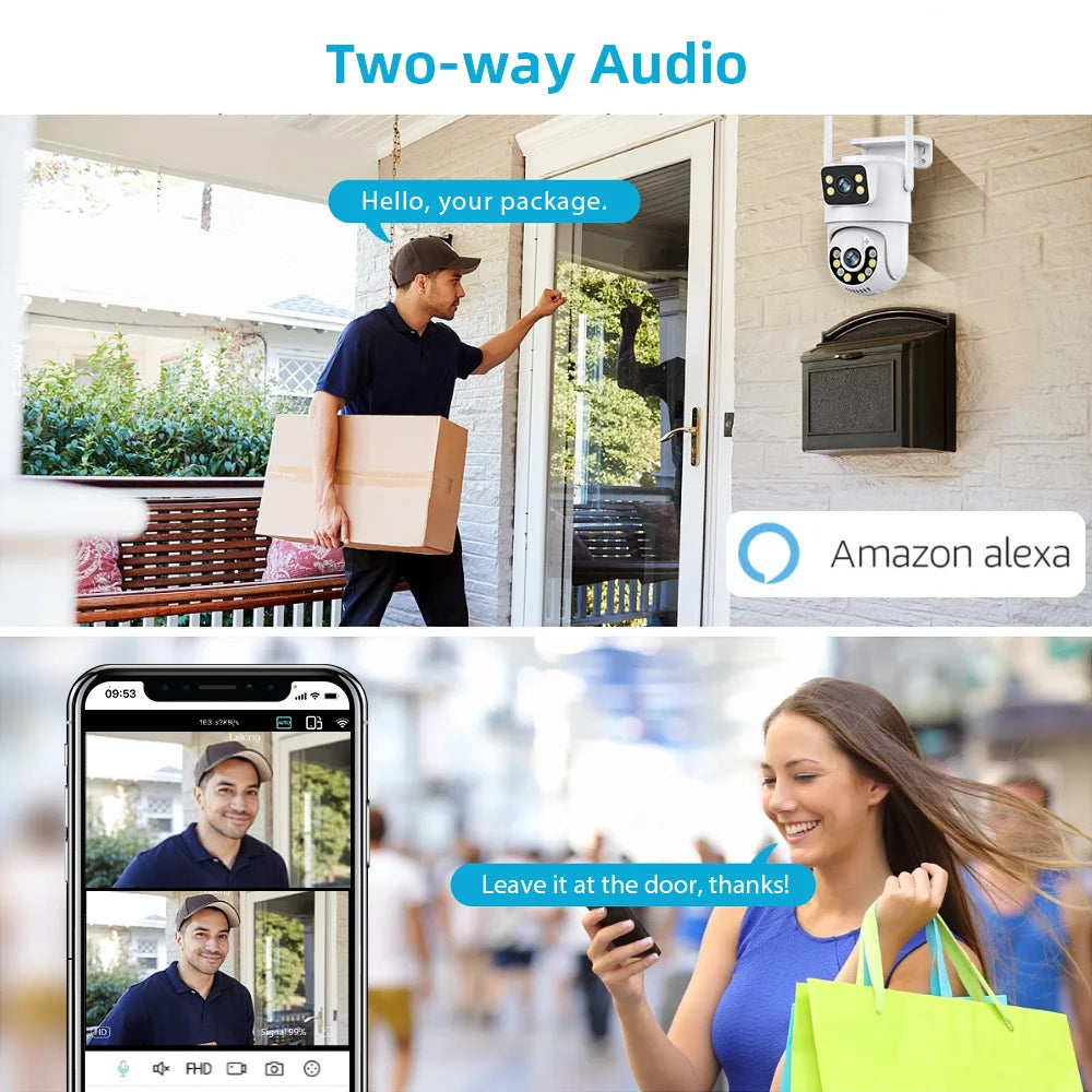 4K 8MP Dual Screen Dual Lens WIFI Camera 2K PTZ Camera Outdoor IP66