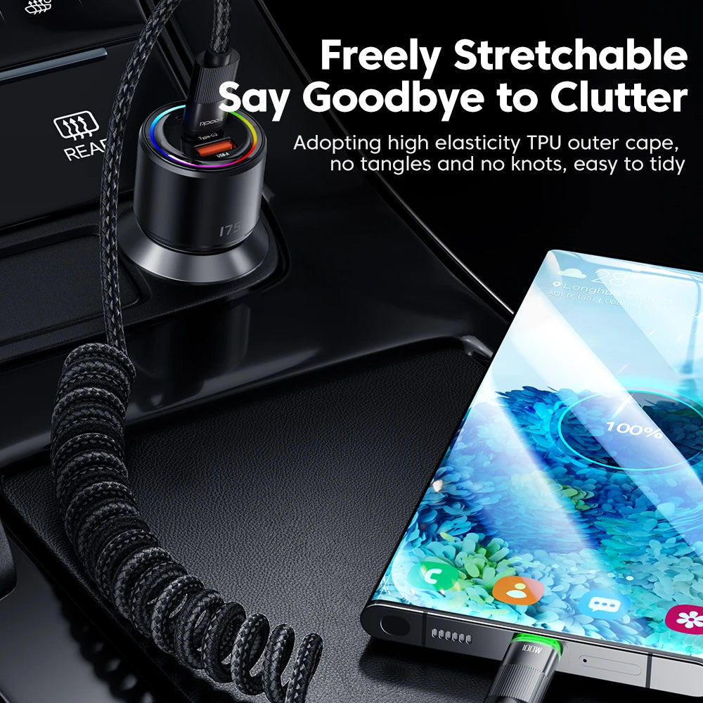 Toocki 5A100W Type C To Type C Cable Spring Retractable Car Phone