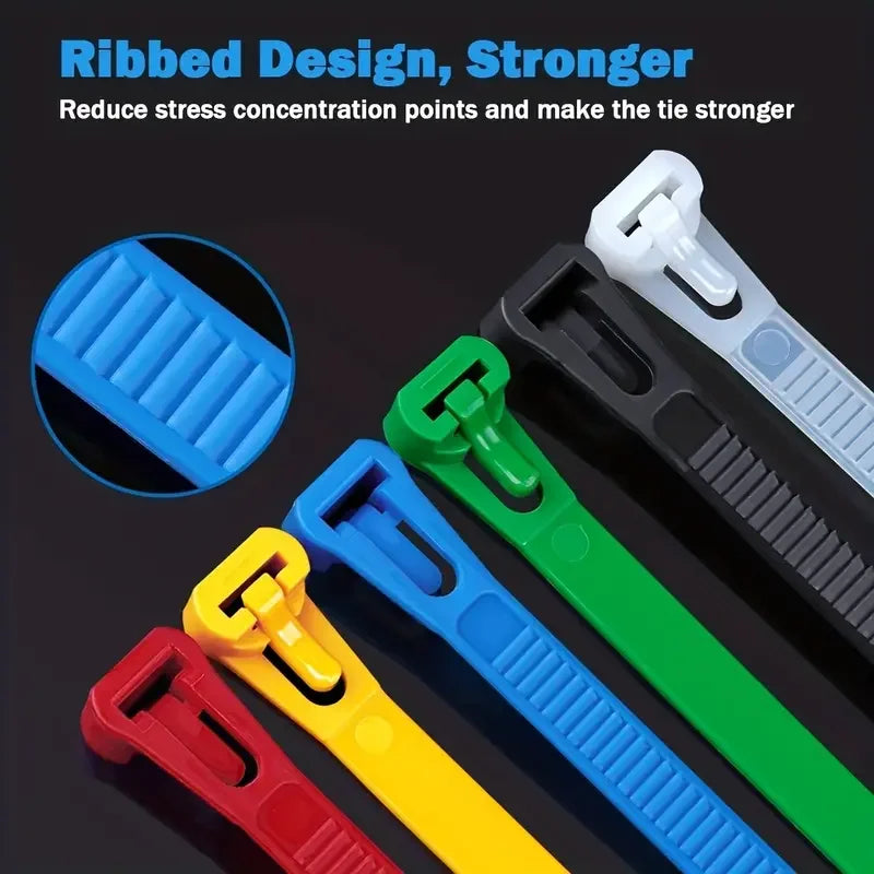 100 Reusable Cable Ties, Cable Lock Loop Nylon Ties Removable,