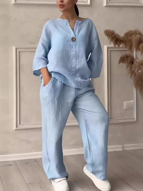 Women's Cotton and Linen Pants Suit Casual Solid Color Pullover Pants