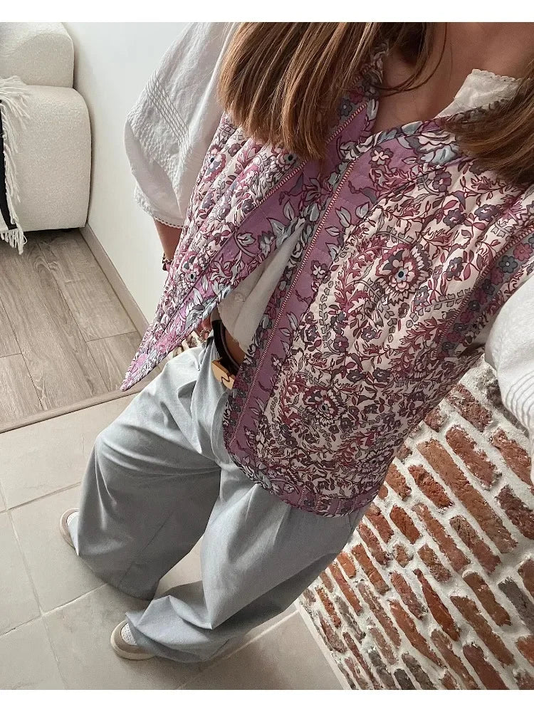Women's Printed Cotton Vest Girl's Cute and Comfortable Jacket