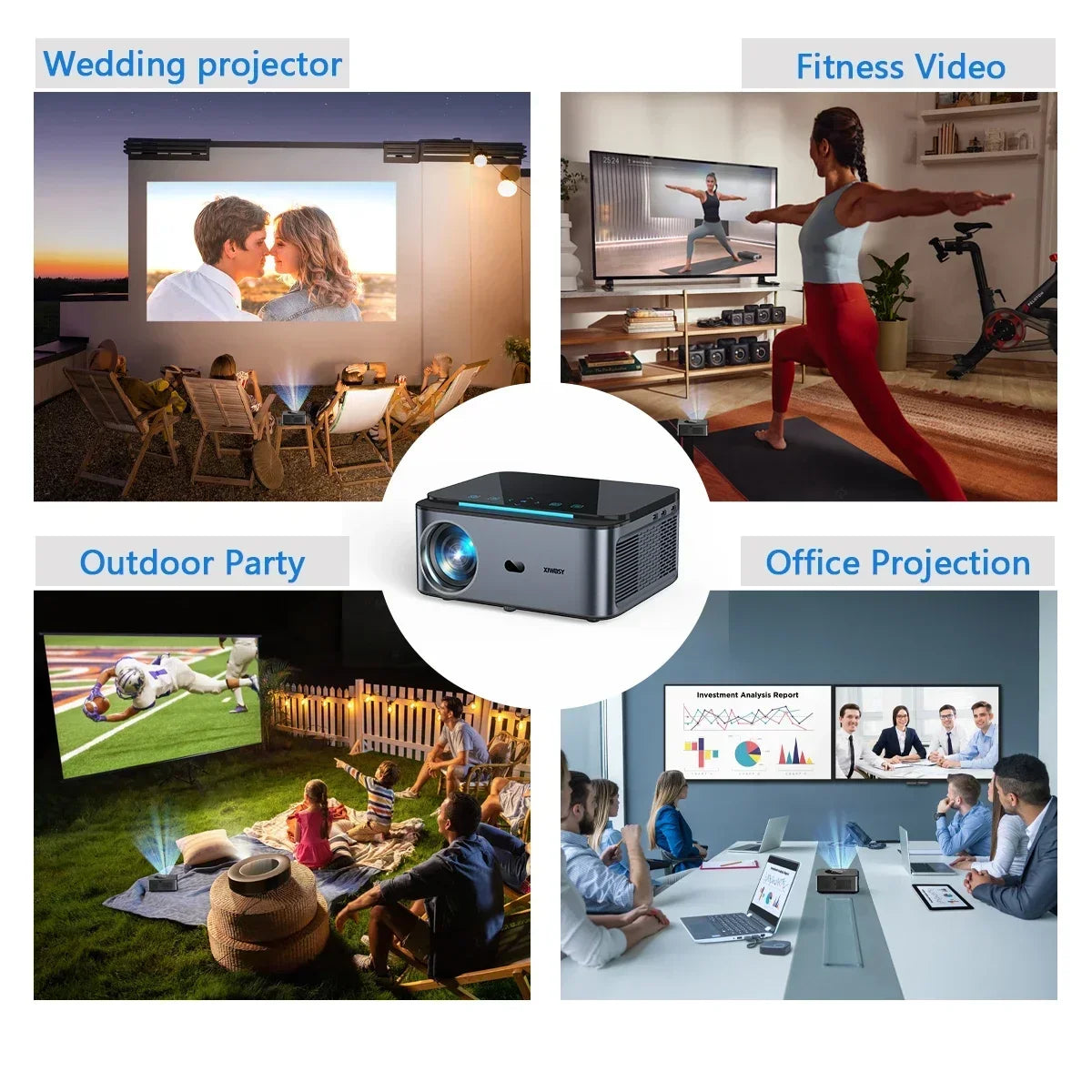 XIWBSY 25000 Lumens Android 4K Projector 1080P Native WiFi6 Auto