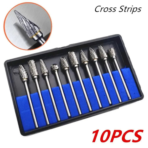 10pcs Carbide Burr Set, Hard Alloy Tungsten Steel Double Cut Rotary