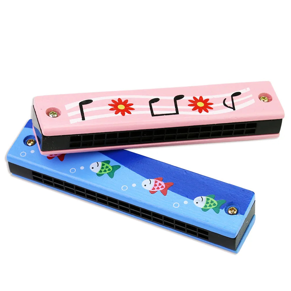 16-Hole Wooden Harmonica Cartoon Animals Painted Toy Musical