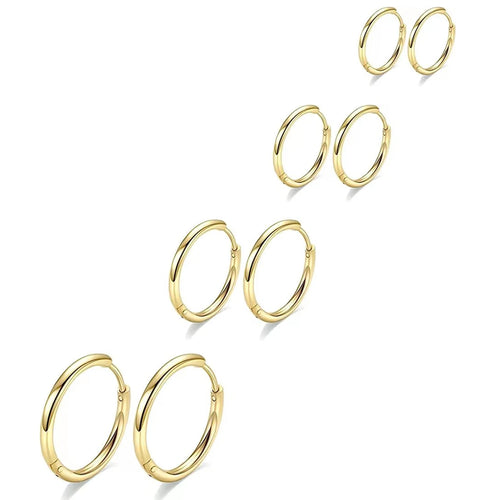 4 Pairs of Stainless Steel Circular Earrings Set, MEN'S AND WOMEN'S