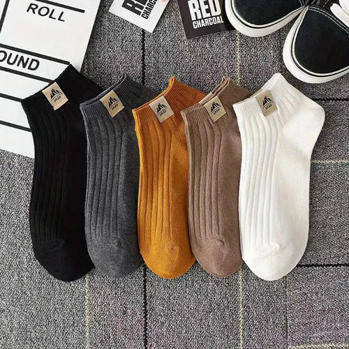 5 Pairs Men Short Socks With Fashionable Versatile Stripes That Absorb