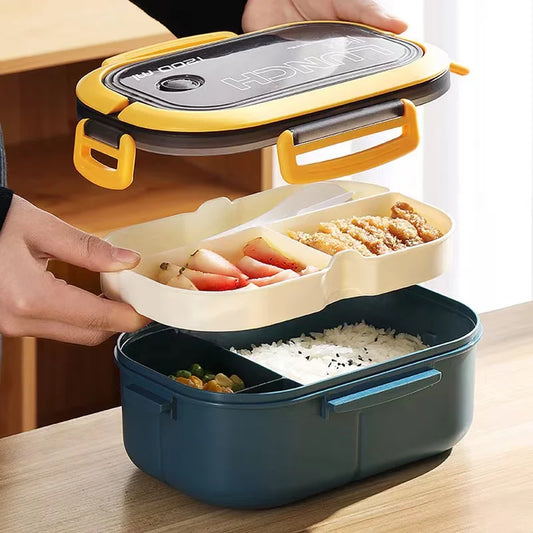 1200ML 2 Layer Bento Lunch Box With Spoon Fork, Kid High Capacity