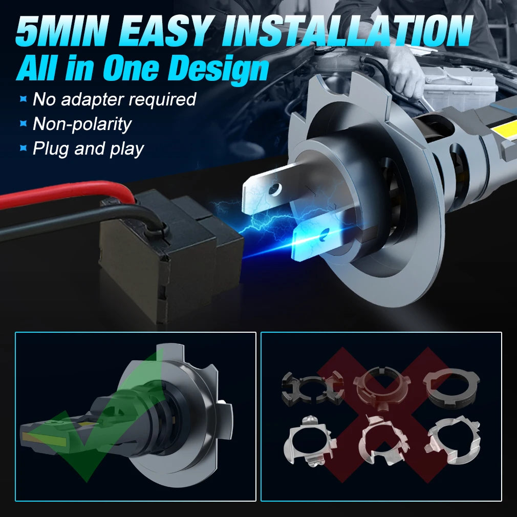 XSTORM H7 LED Headlight Bulb Mini Wireless 60W 20000LM 6500K CSP for