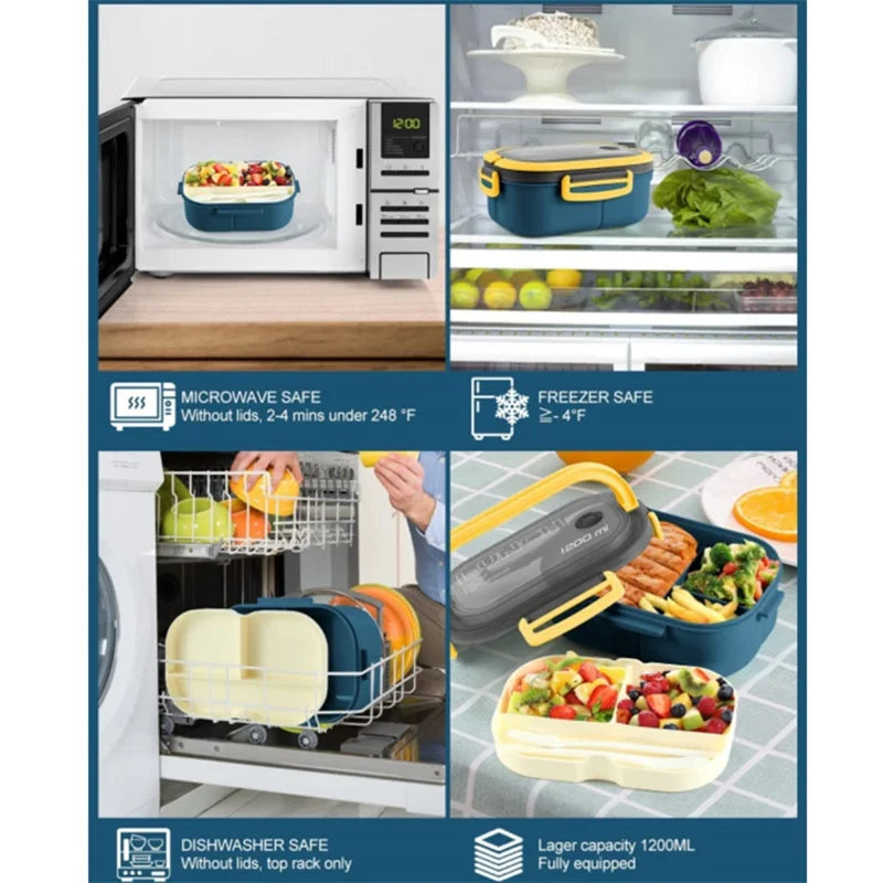 1200ML 2 Layer Bento Lunch Box With Spoon Fork, Kid High Capacity