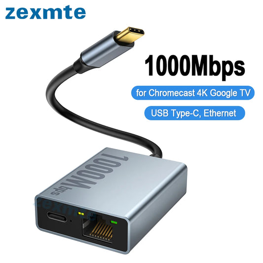 Zexmte 1000Mbps Ethernet Adapter for Chromecast 4K Google TV USB C