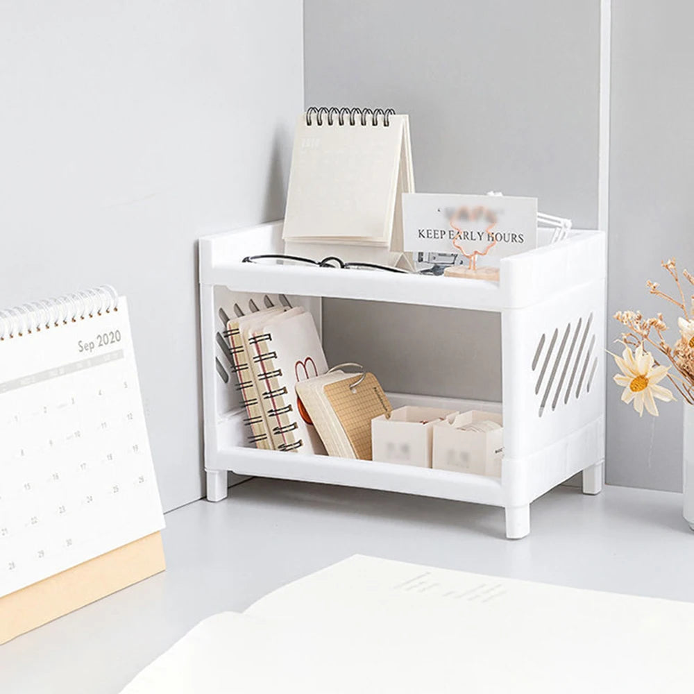 1 Desktop Double-Layer Storage Shelf, Stackable Plastic Simple Storage