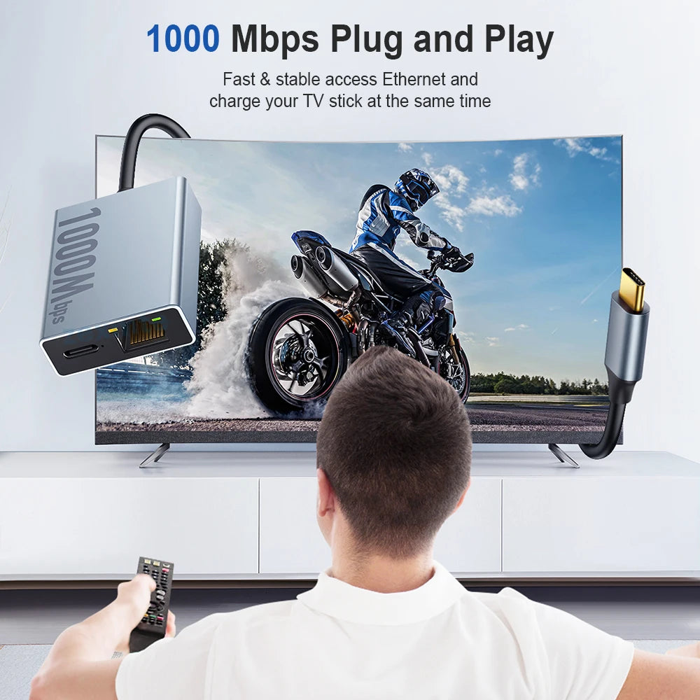 Zexmte 1000Mbps Ethernet Adapter for Chromecast 4K Google TV USB C
