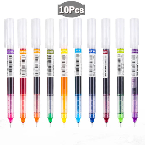 10 Colors Straight liquid Gel Pen Quick-drying Large-capacity Colorful