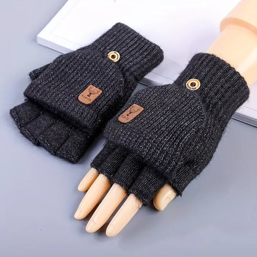 Knitted Fingerless Gloves Winter Thicken Warm Touch Screen Gloves for