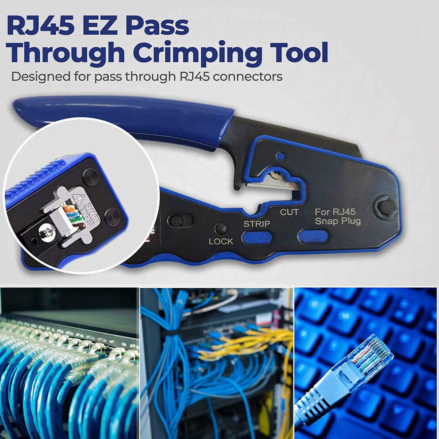 ZoeRax RJ45 Crimp Tool Pass Through Crimper Cutter for Cat6a Cat6 Cat5