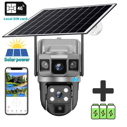 V380Pro Solar Camera 4G Sim Card Camera Triple Screen WiFi Network