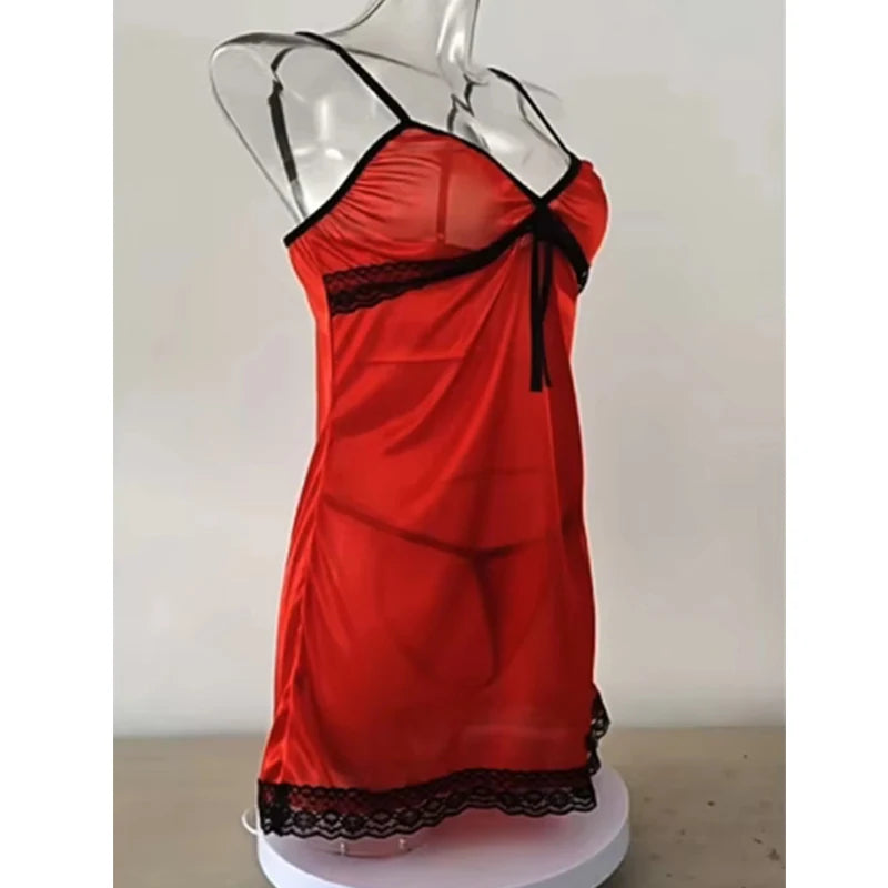 Women Sexy Sleepwear Nightdress Lace Silk Satin Night Dress Sleeveless