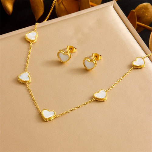 DIEYURO 316L Stainless Steel Simple Elegant White Shell Heart Necklace