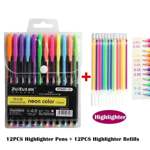 12Pcs Colors Gel Pens and Refills for School Office Coloring Book