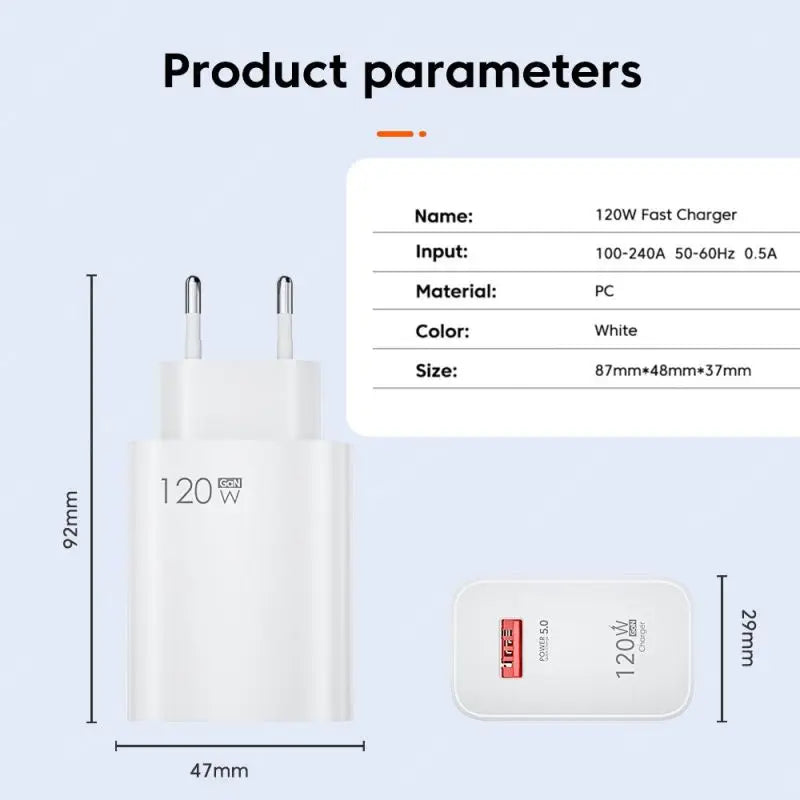 Xiaomi 120W Super Fast Charger 6A Cable USB 5.0 Type-C USB Turbo