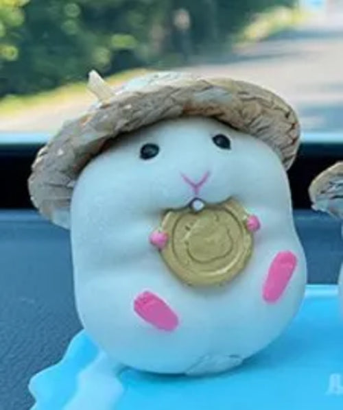 Cute Hamster with Straw Hat Car Ornament,Car Decoration Auto Interior