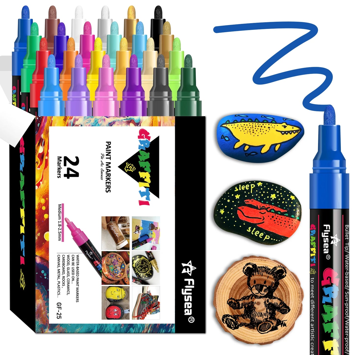 12/18/24Pcs/Set Acrylic Graffiti Pens for Fabric, Canvas, Rock, Glass,
