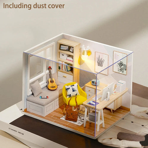 Wooden Miniature Doll House DIY Small House Kit Making Room Toys 3D