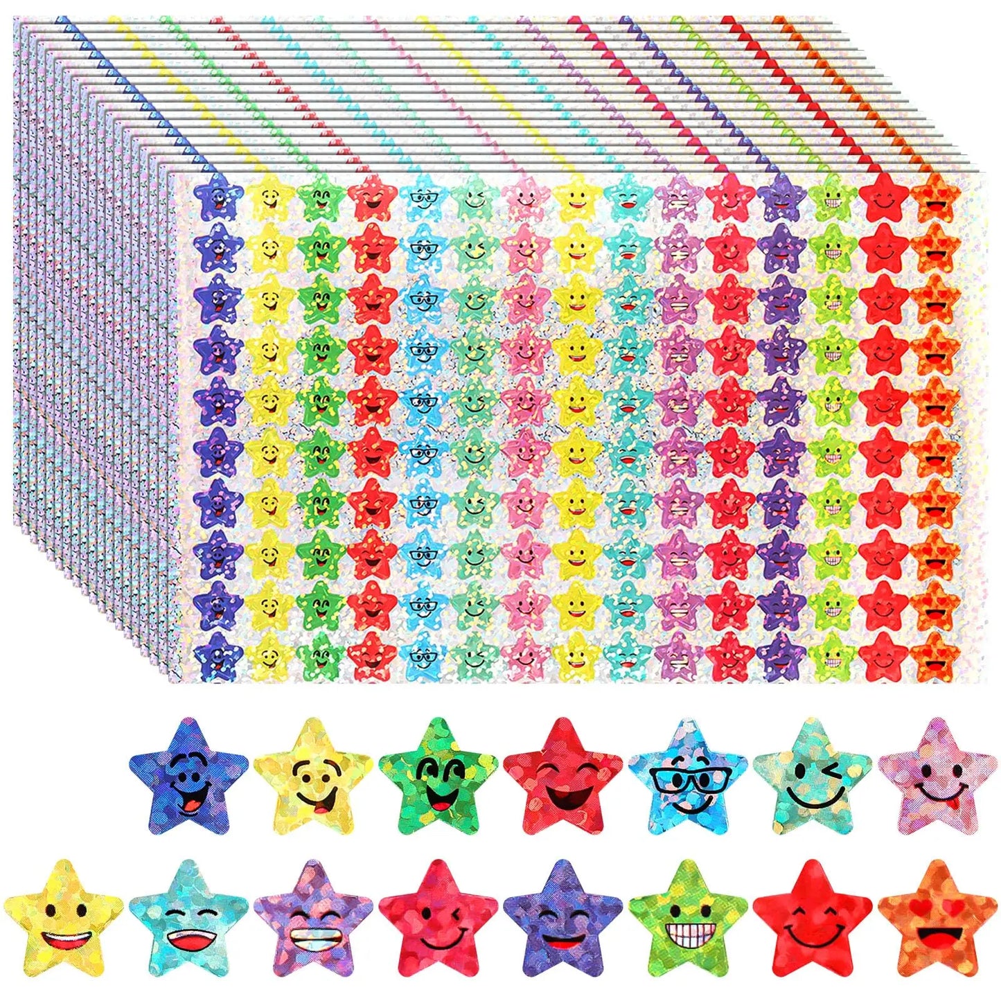 1500 Pcs Glitter Foil Small Star Stickers,15 Designs Happy Face