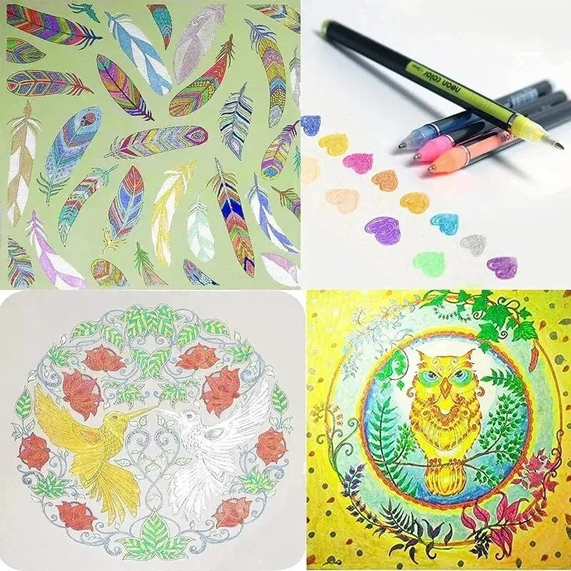 12Pcs Colors Gel Pens and Refills for School Office Coloring Book