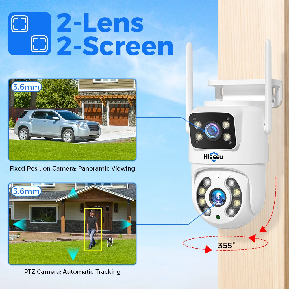 Камера наблюдения Hiseeu 4K 8MP Wifi с двумя объективами 4X Цифровой