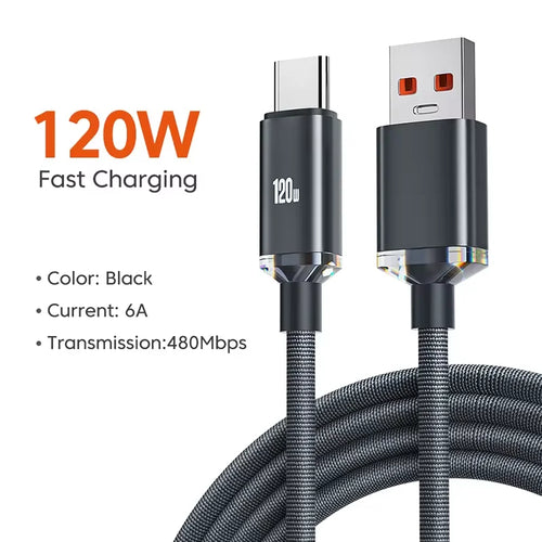 120W Fast Charge USB Type C Quick Charge Cable For Xiaomi Redmi Note