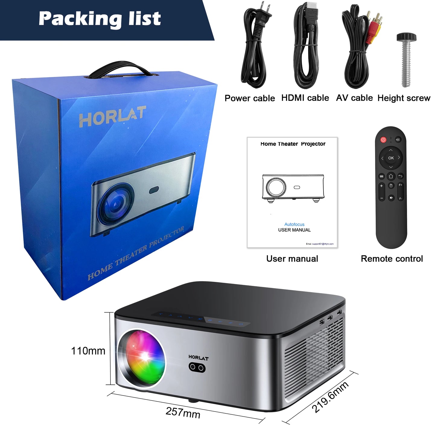 HORLAT 26000Lumens LCD Projector Beamer 8K Support 1080P Native