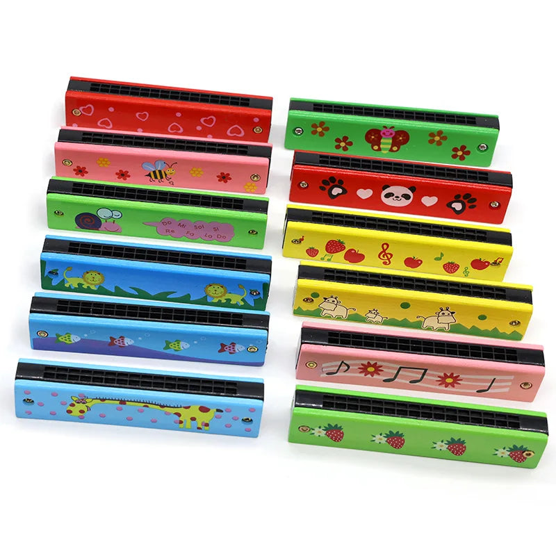 16-Hole Wooden Harmonica Cartoon Animals Painted Toy Musical