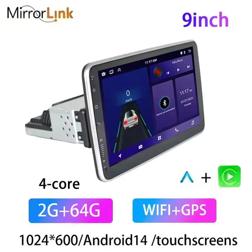 1din Android14 9/10inch Car Stereo Radio Rotate Touch Screen For