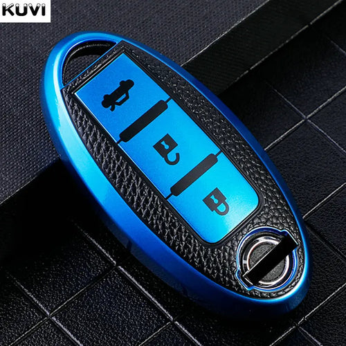 Leather TPU Car Key Case Cover for Nissan Leaf Micra Qashqai J11 J10 X