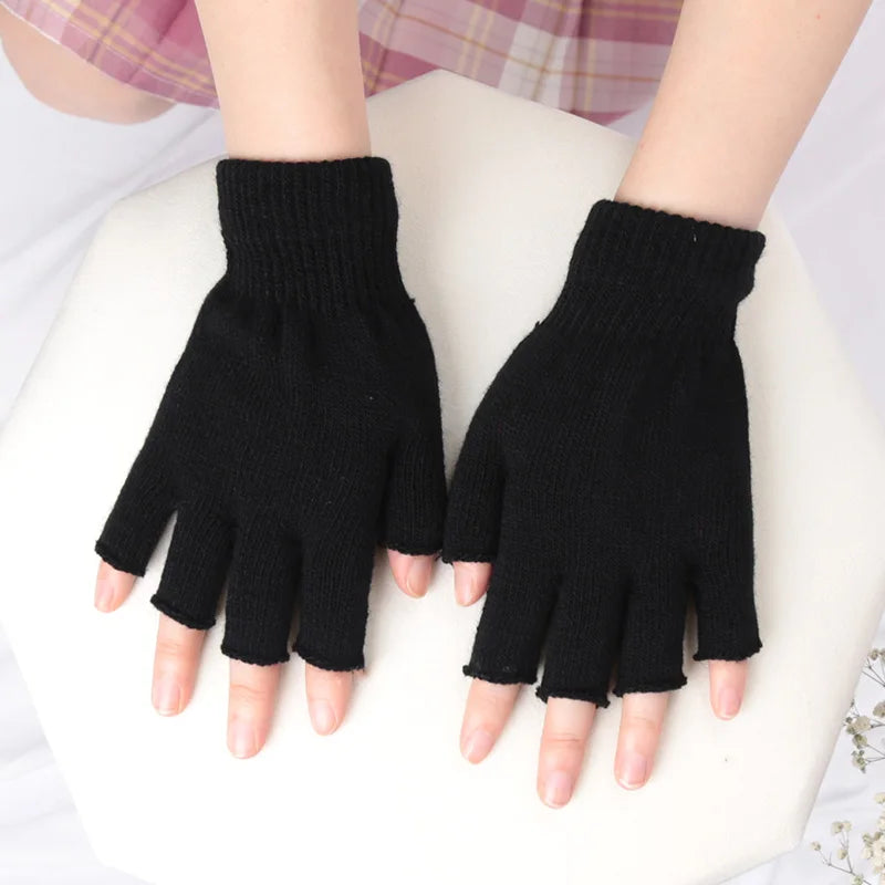 1Pair Unisex Black Half Finger Fingerless Gloves for Women and Men