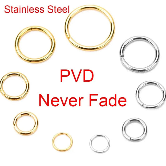 100pcs PVD Never Fade Stainless Steel Open Jump Rings 4 5 6 8 10 mm