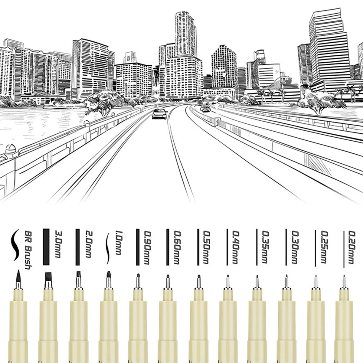 12pcs Micro Fineliner Drawing Art Pens Waterproof Art Brush Set with