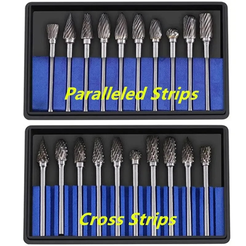 10pcs Carbide Burr Set, Hard Alloy Tungsten Steel Double Cut Rotary
